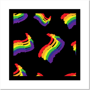 80s style seamless rainbow pride pattern on black background Posters and Art